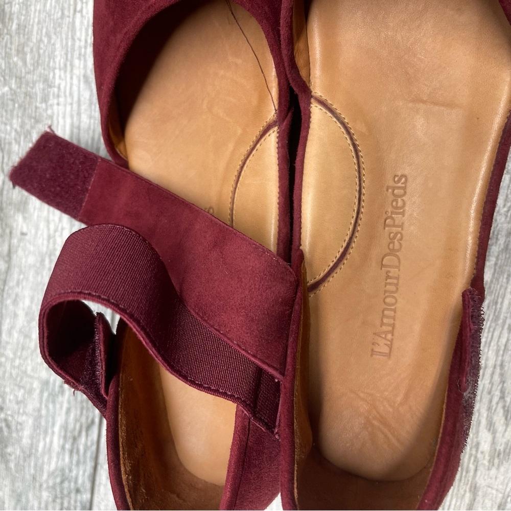 L'Amour Des Pieds Womens Amadour Platform Wedge Sandals Burgundy Suede 9M - Picture 7 of 10